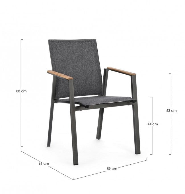 Set 4 Sedie da Giardino 59x61x88h cm con Braccioli Cameron Antracite