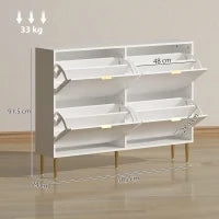 Scarpiera Slim per 20 Paia di Scarpe con 4 Cassetti a Ribalta e Ripiani Regolabili, 105x24x91.5 cm, Bianco