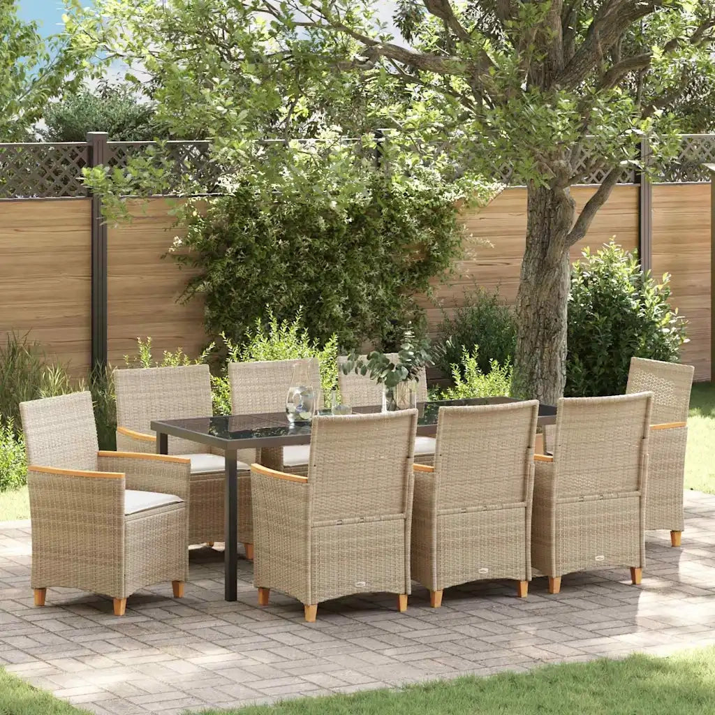 Set da Pranzo per Giardino 9 pcs Beige polyrattan 3381106