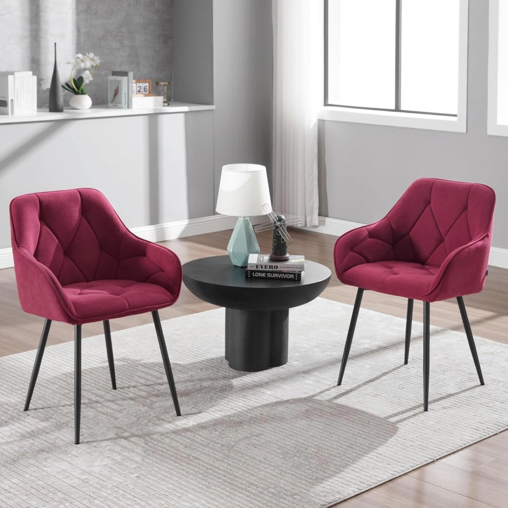 Set di 2 Sedie da Pranzo con Braccioli e Schienale, Sedie Cucina Moderna in Velluto, Poltrone da Salotto con Gambe in Metallo, Sedie ergonomiche per Ufficio, Bar, Bordeaux, EZS02bd-2
