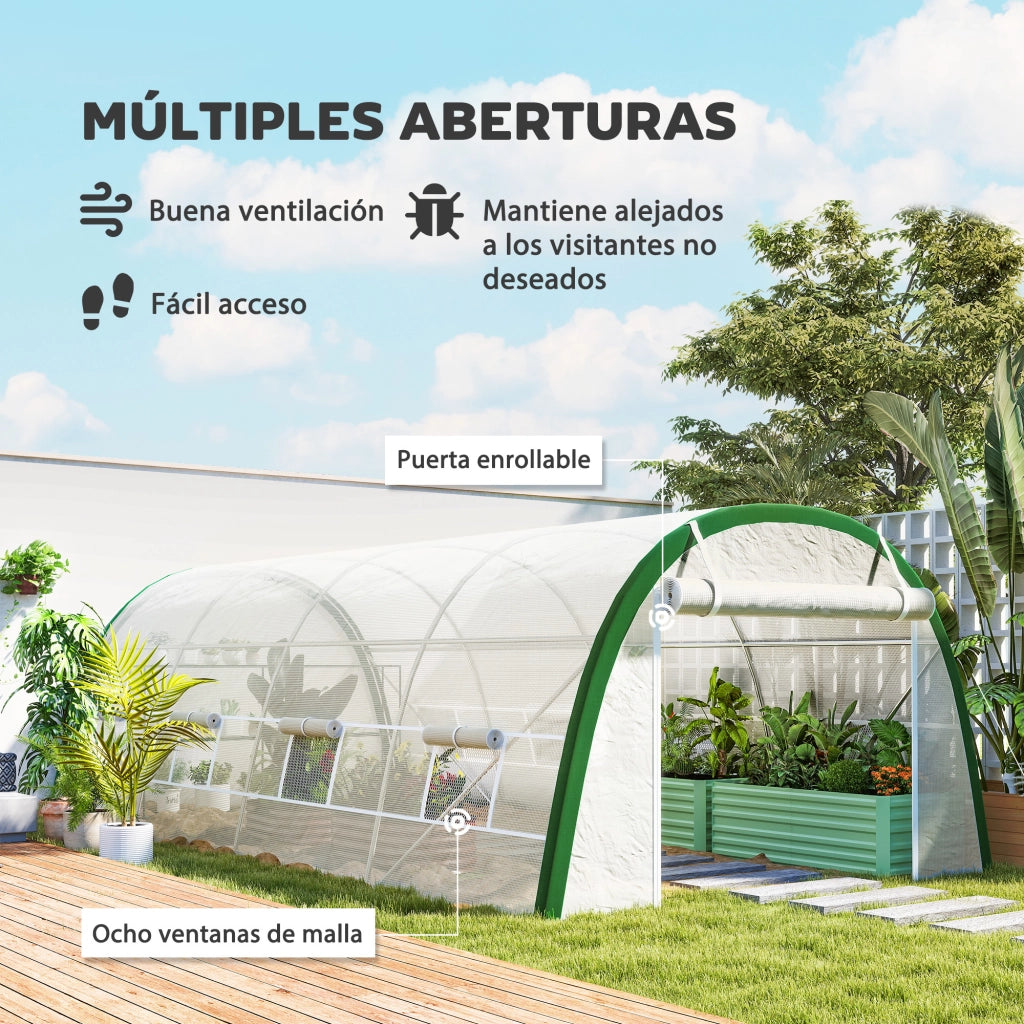 Serra Tunnel 6x3x2 m ¨C Minimal ¨C Bianco Acciaio Galvanizzato 8 Finestre Rete