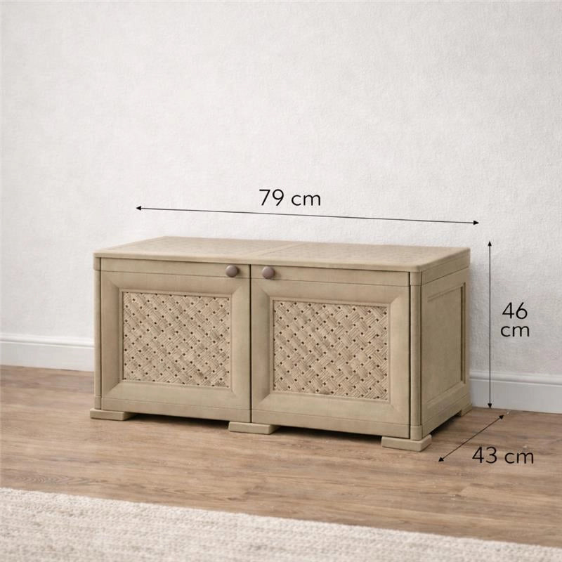 ARMADIO BASSO 79X43X46 CM CON ANTA TRAFORATA, MOBILE TV E CONTENITORE IN PLASTICA PER INTERNO ED ESTERNO COPERTO