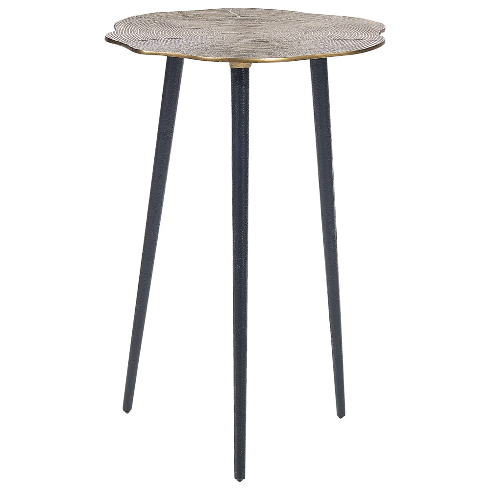 Tavolino in metallo oro e nero con piano in alluminio rotondo irregolare 33 x 48 cm Retro Home Decor
