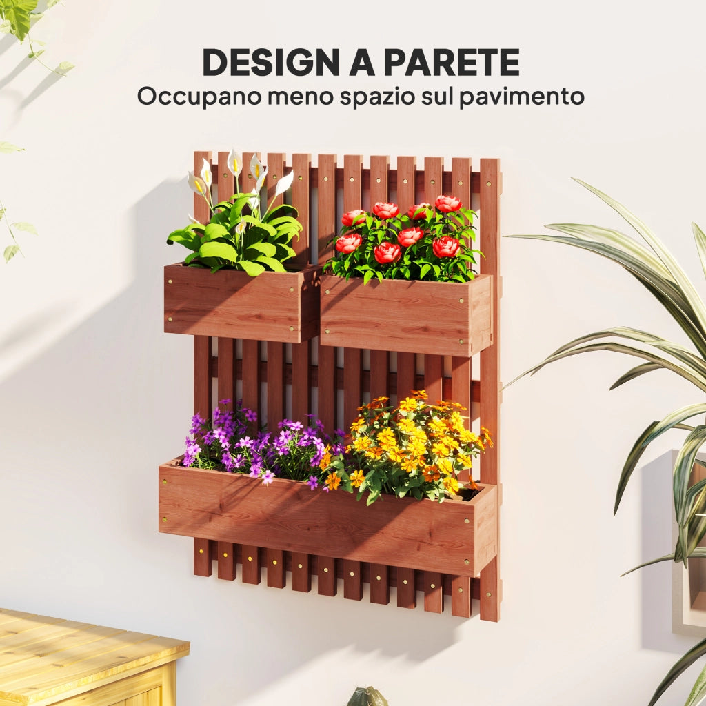 Fioriera Verticale con Vasi ¨C zephmum ¨C Legno Abete Marrone 60x16x80