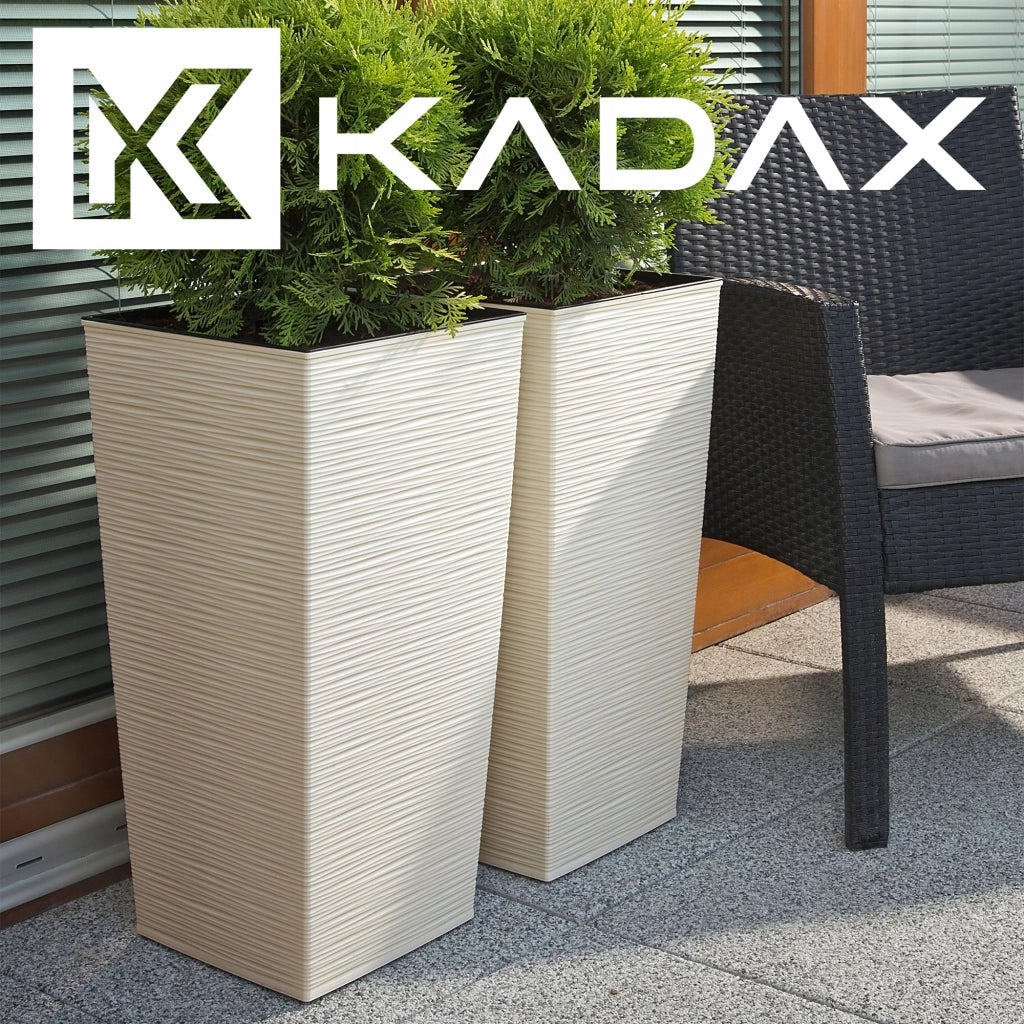 Set di 3 vasi da fiori KADAX, vasi da giardino + inserti, alti e grandi, color crema, 47+57+68 cm