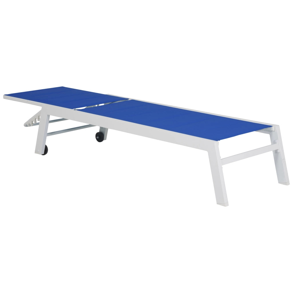 Set di lettino eTavolino BARBADOS in textilene blu - alluminio bianco