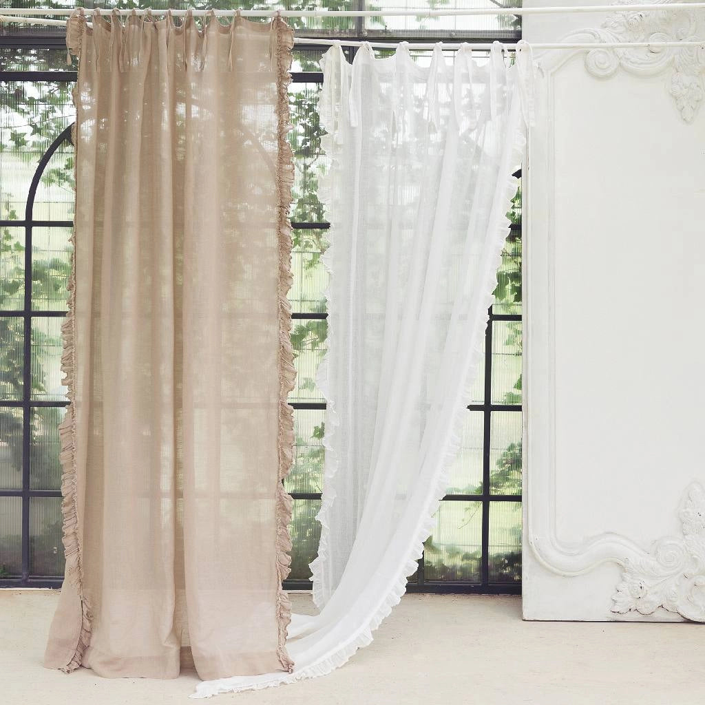 Tenda Lunghe in Lino Shabby Chic con Balze Eleganti Avorio Blanc Mariclo