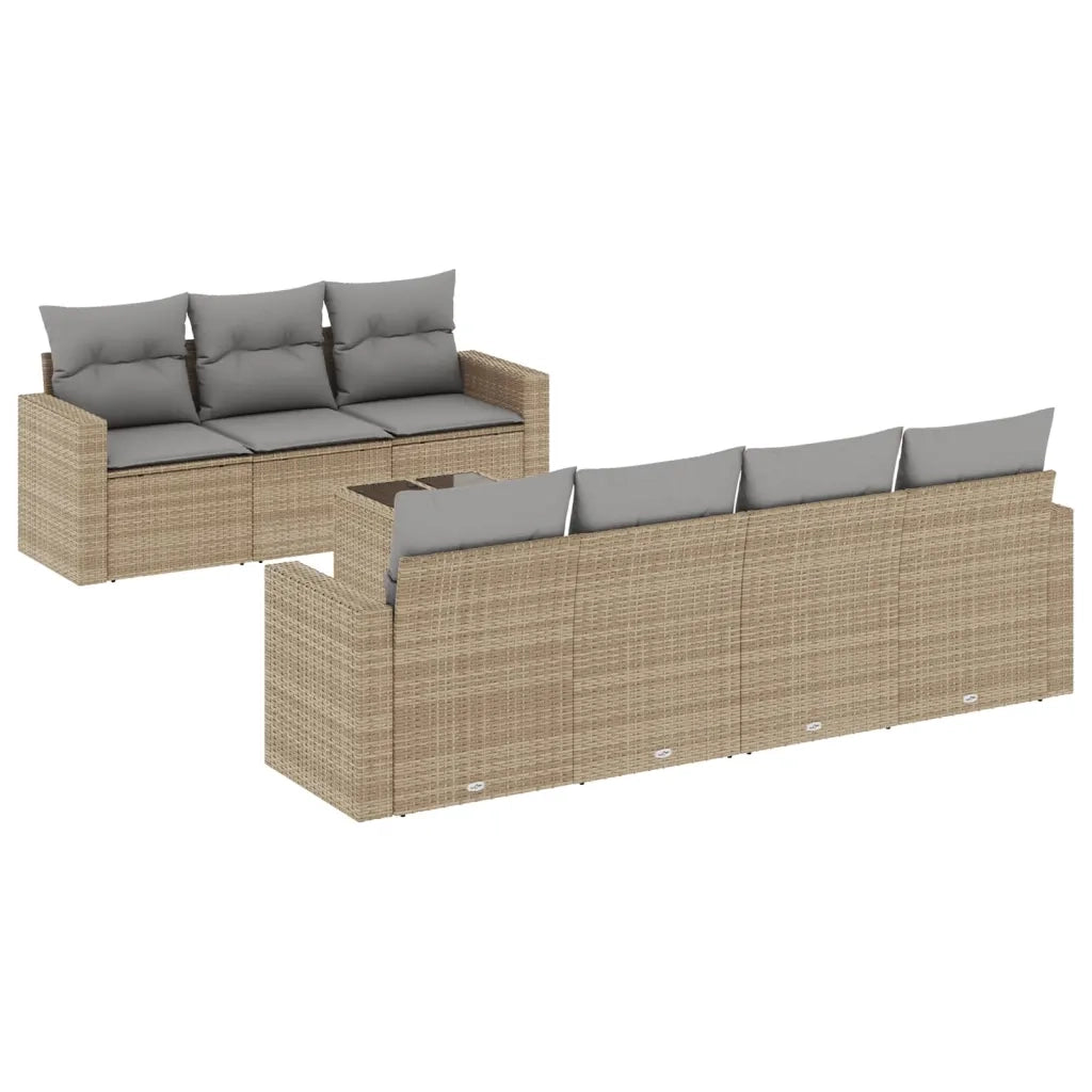 Set Divano da Giardino 8 pz con Cuscini Beige in Polyrattan 3251066