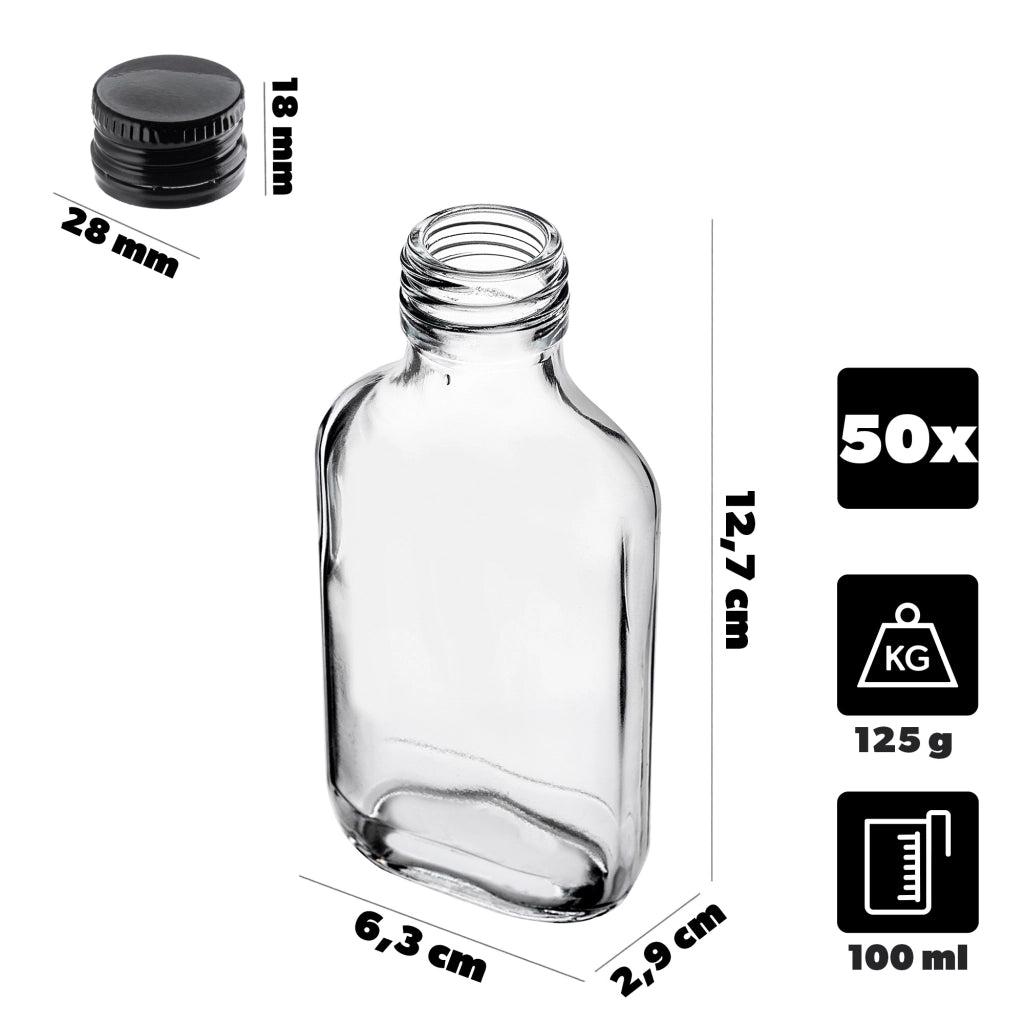 KADAX Flask Bottle 100ml Con Tappo Nero 50pz.