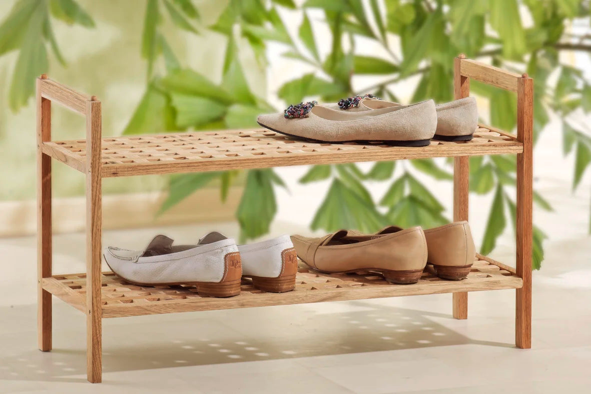 Scarpiera 5x, design a griglia impilabile a 2 strati, legno di noce