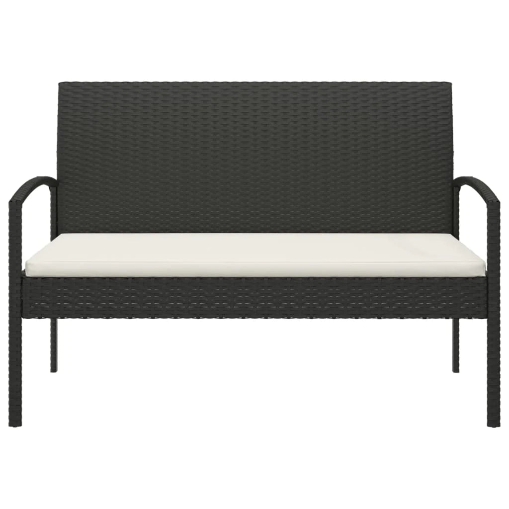 Panchina da giardino arredo esterno per patio terrazzo con cuscino nero 105 cm resina intrecciata 02_0011519