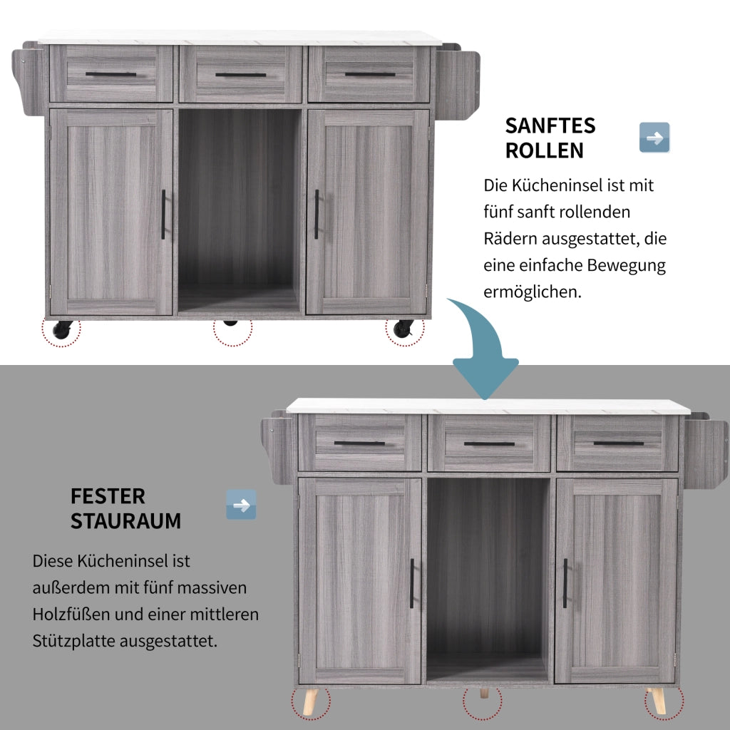 CARRELLO CUCINA 139x46(71)x91,5 cm Grigio in MDF con piano pieghevole