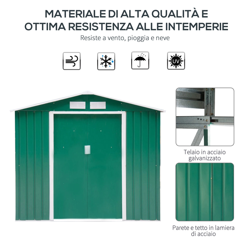 EasyComfort Casetta da Giardino Porta Utensili in Lamiera con Porte Scorrevoli, 213x130x185cm, Verde