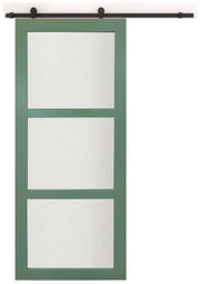 Porta scorrevole in vetro verde H204 x L73 + rulliera + 2 gusci senza maniglia