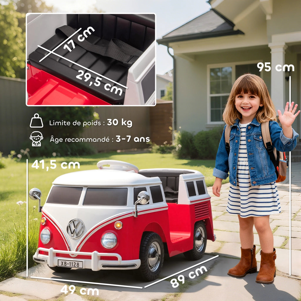 Auto elettrica per bambini Volkswagen T1 ¨C zephmum ¨C 89x49x41,5cm rosso