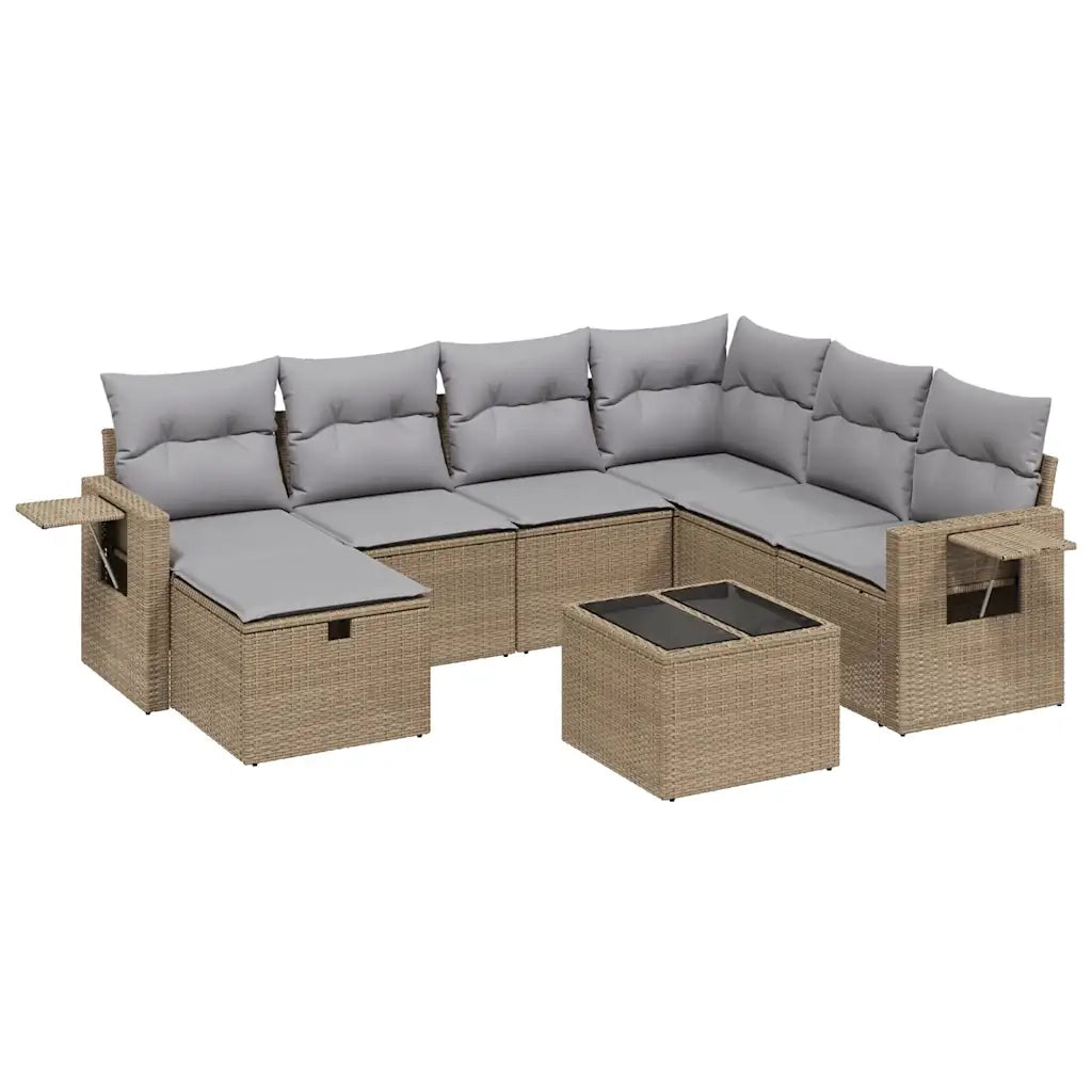 Set Divano da Giardino 8 pz con Cuscini Beige Misto Polyrattan