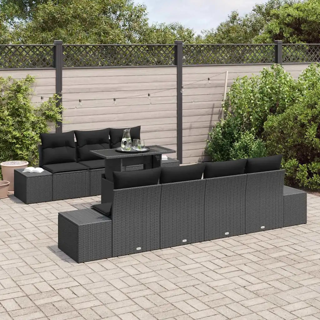 Set Divano da Giardino con cuscino 8 pcs Nero
