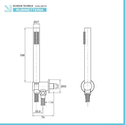 Set doccia tondo ottone completo di soffione acciaio inox 20 cm e set doccetta