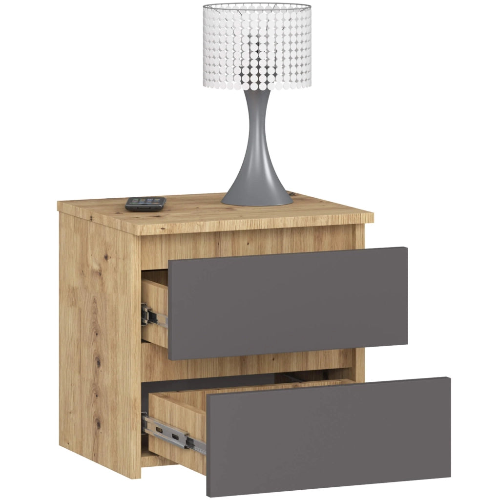 Comodino AKORD CL2 Quercia Artisan 40 cm 2 cassetti inserto frontale Grigio Grafite 40x35x40 cm