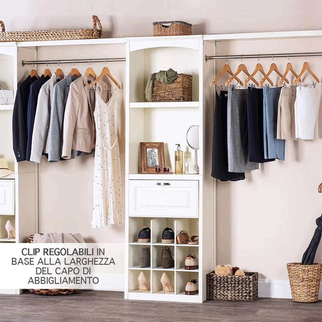 Grucce In Legno Naturale Con Clip Regolabili 10 Pezzi Appendino Armadio Appendiabiti Pantaloni Gonne Giacche Gancio Girevole 360°