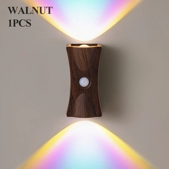 Sensore del corpo umano, lampada da notte magnetica a LED, versione ricaricabile, lampada da soffitto per testata del letto in camera da letto, lampada per scala, lampada da giardino e cortile, stile legno di noce - modello 2
