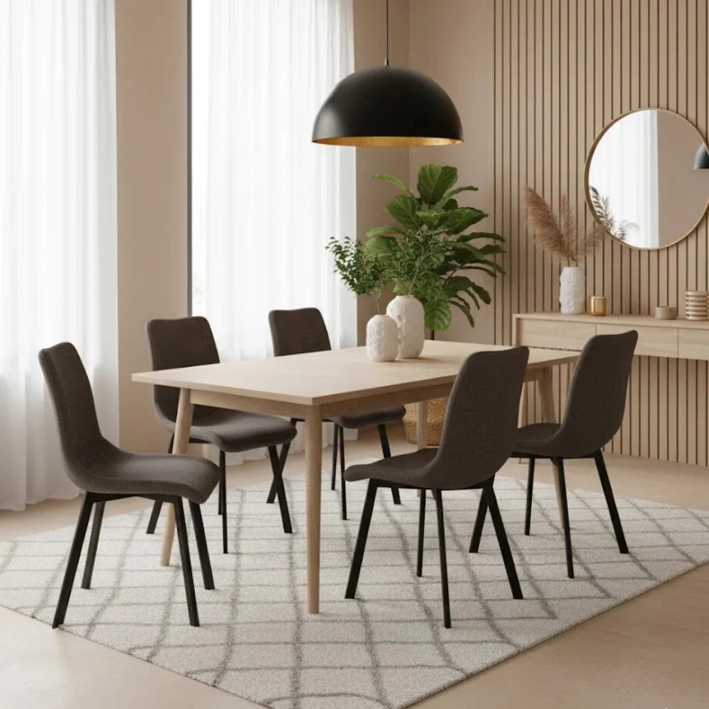 Set di 4 sedie da pranzo imbottite in tessuto grigio scuro Grace con struttura in metallo facili da pulire | Duzzle