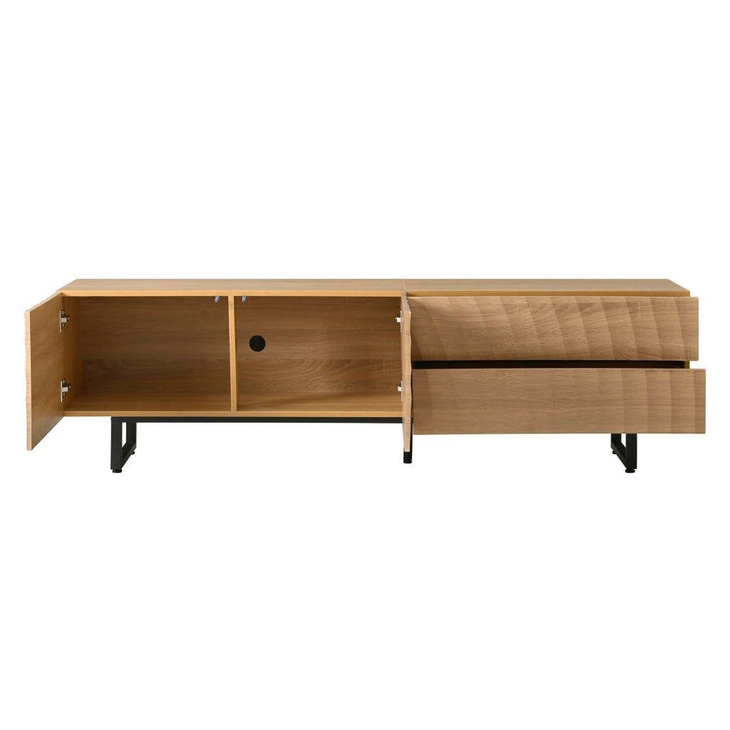 OKWISH Mobile TV con 2 Ante e 2 Cassetti, Passacavi, Stile Scandinavo, per Soggiorno, in Pannello di Particelle, 180 x 38 x 51.5 cm, Naturale