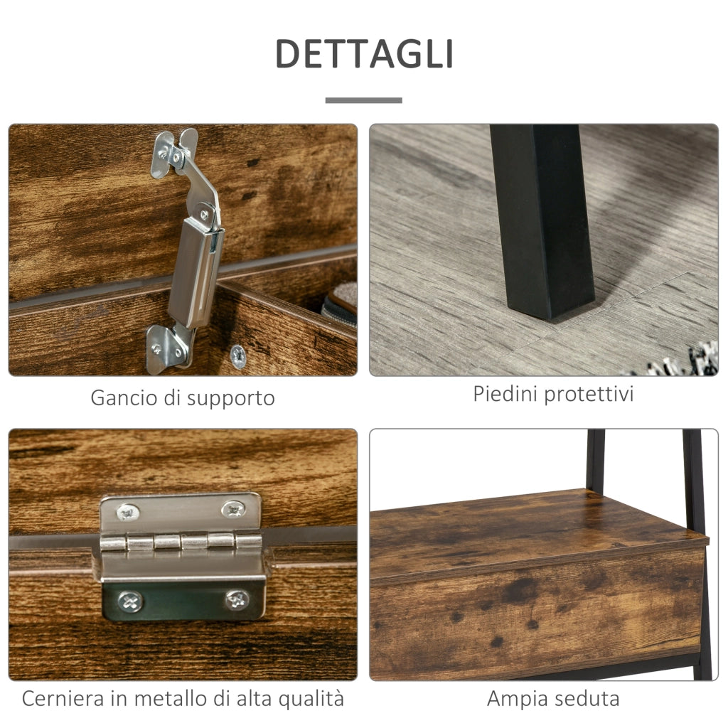 EasyComfort Mobile Scarpiera in Stile Industriale con Vano, Panca Scarpiera Vintage Salvaspazio in Legno e Metallo, Marrone Rustico, 90x37x60cm