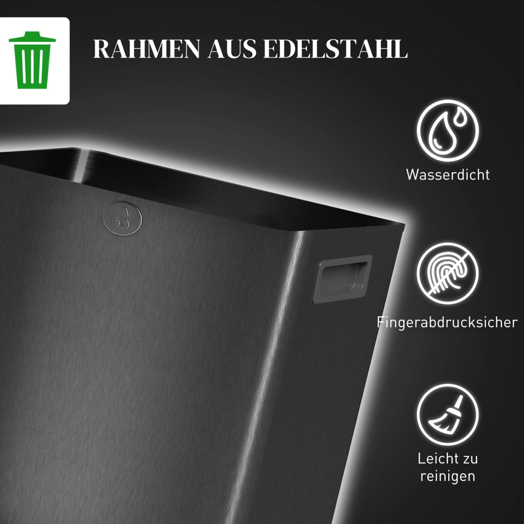 Pattumiera doppia 2x15L ¨C Xylo ¨C acciaio inox, apertura a pedale, nero
