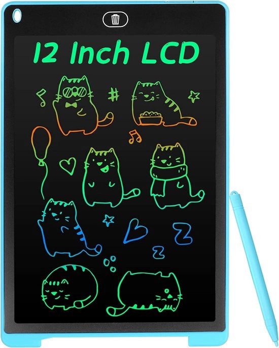 Tavolo da Disegno LCD, 12 pollici - Schermo Colorato, Tastiera Digitale Riscrivibile - Per Bambini e Adulti, Portatile - Blu
