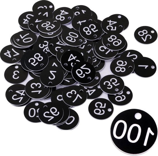 Targhe di numerazione in plastica gravi 1-100 Ø 35 cm - Nero - Set da 100 pezzi