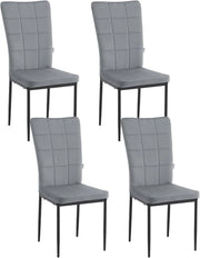 Set 4 Sedie da Pranzo con Schienale Alto, Sedia da Cucina con Motivi Quadrati, Sedia Imbottita per Soggiorno, Camera da Letto, Sedile in Velluto e Gambe in Metallo, Grigio Scuro, EZS22dgr-4