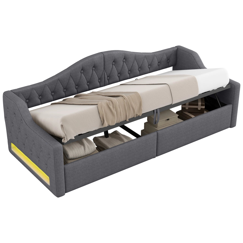Letto giorno 90x200 LED stivaggio grigio