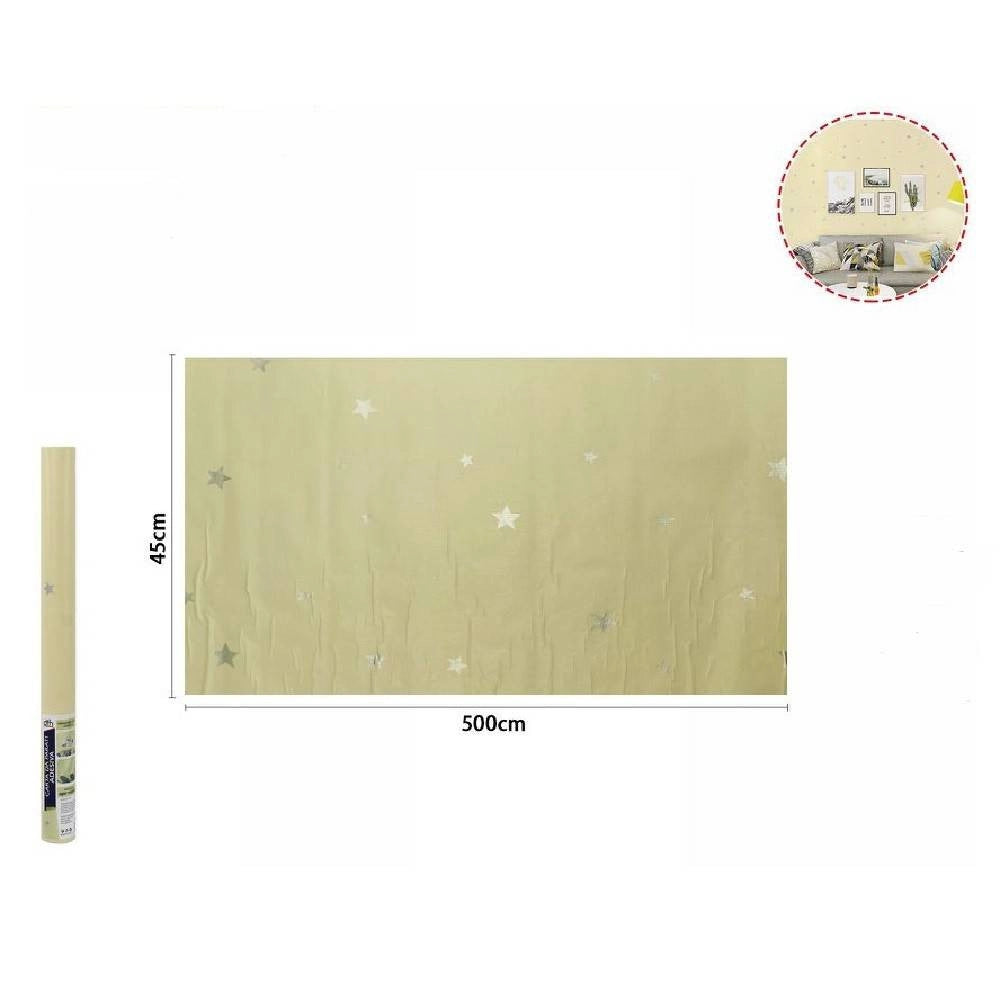 Trade Shop - Rotolo Pellicola Adesiva Gialla Con Stelle 45cm X 5mt Mobili Carta Parati 71132 -