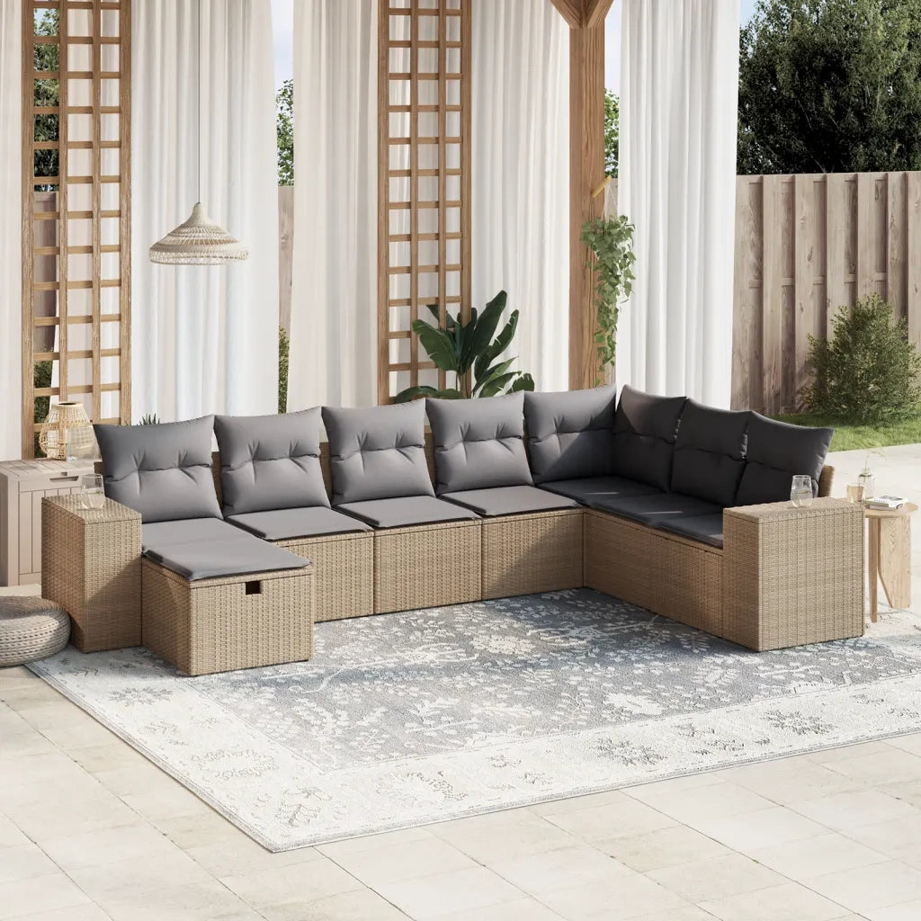 Set Divano da Giardino 8 pz con Cuscini Beige Misto Polyrattan