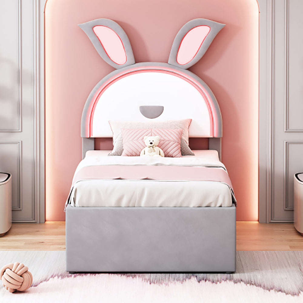 Letto a castello per bambini - Xylo - 90x200 cm - Grigio velluto - Con divano letto, cassetto e luce LED