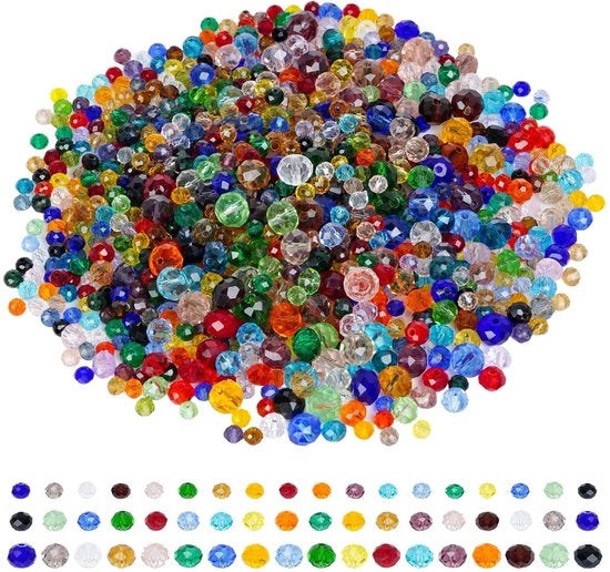 Set di Perle 1000 Pezzi - Perle di Vetro - Perle a Facette - Gioielli da Fai da Te - 8 mm/6 mm/4 mm