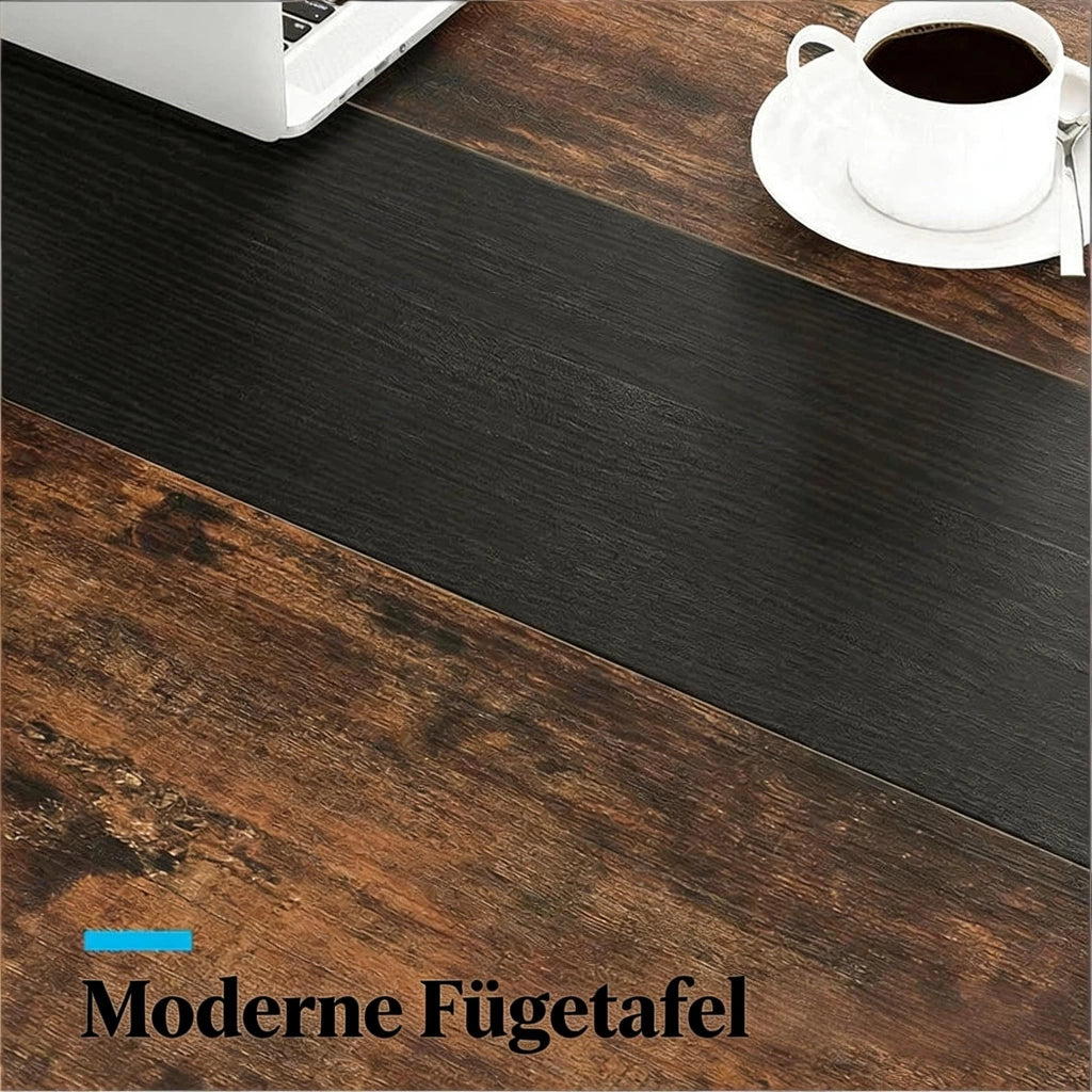 Scrivania lineare con ampio piano, struttura in metallo e legno, per home office, nero rustico, 160 × 80 × 75 cm