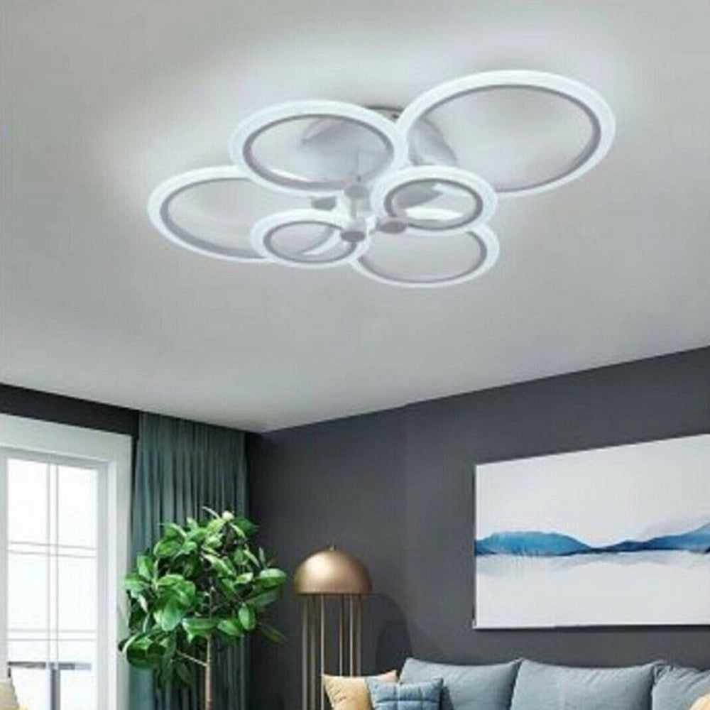 Trade Shop - Lampadario Led Cct 3 Tonalità 3000k-6500k Plafoniera 51w Con 6 Cerchi Design Moderno C08-3c -