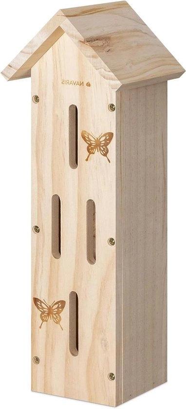 Hotel per Farfalle in Legno - Abitino di Materiali Naturali per Farfalle - Cassetto per Nidi di Materiali Naturali - Facile da Appendere