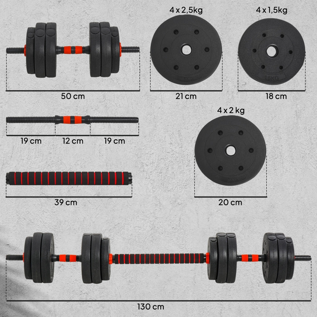 Kit manubri regolabili 2 in 1 ¨C zephmum ¨C 25 kg, 2 pezzi, HDPE Nero Rosso