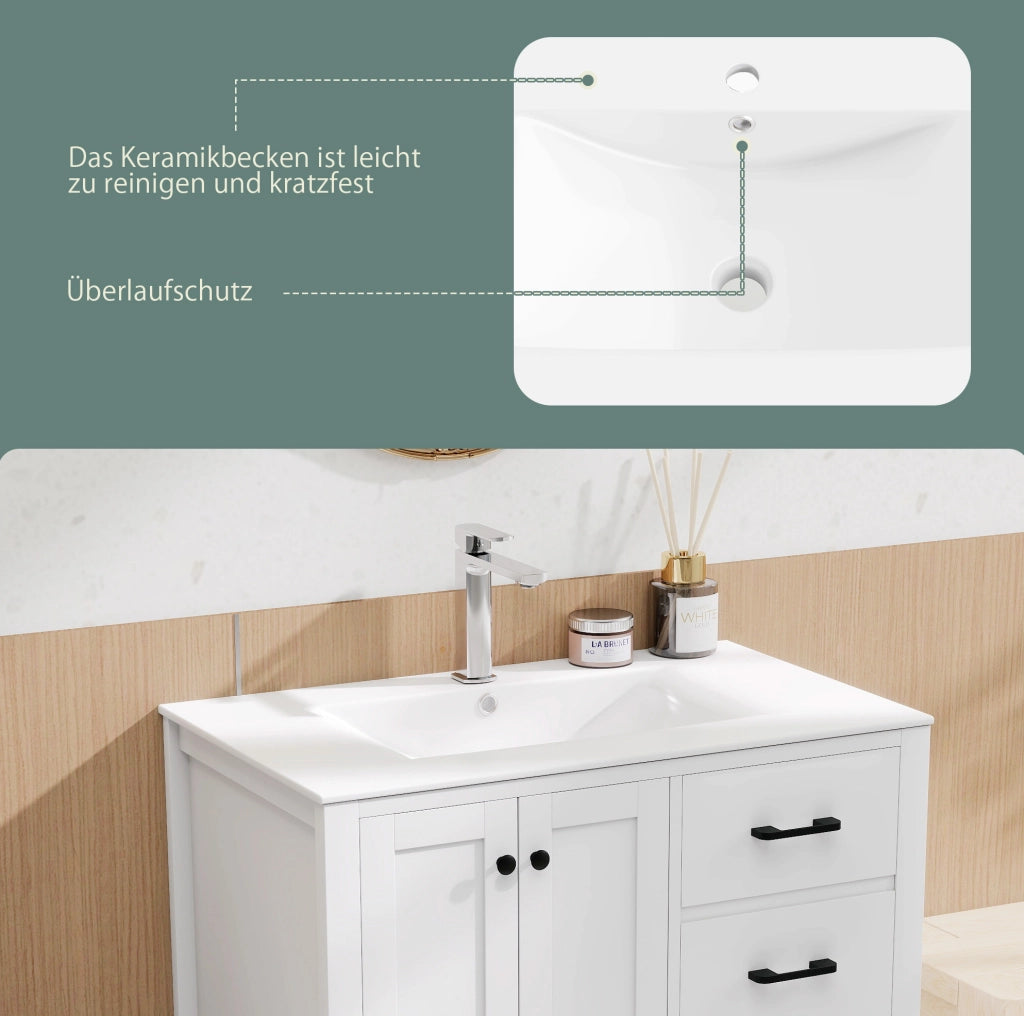 Mobile bagno freestanding 76x46x82 cm con lavabo in ceramica
