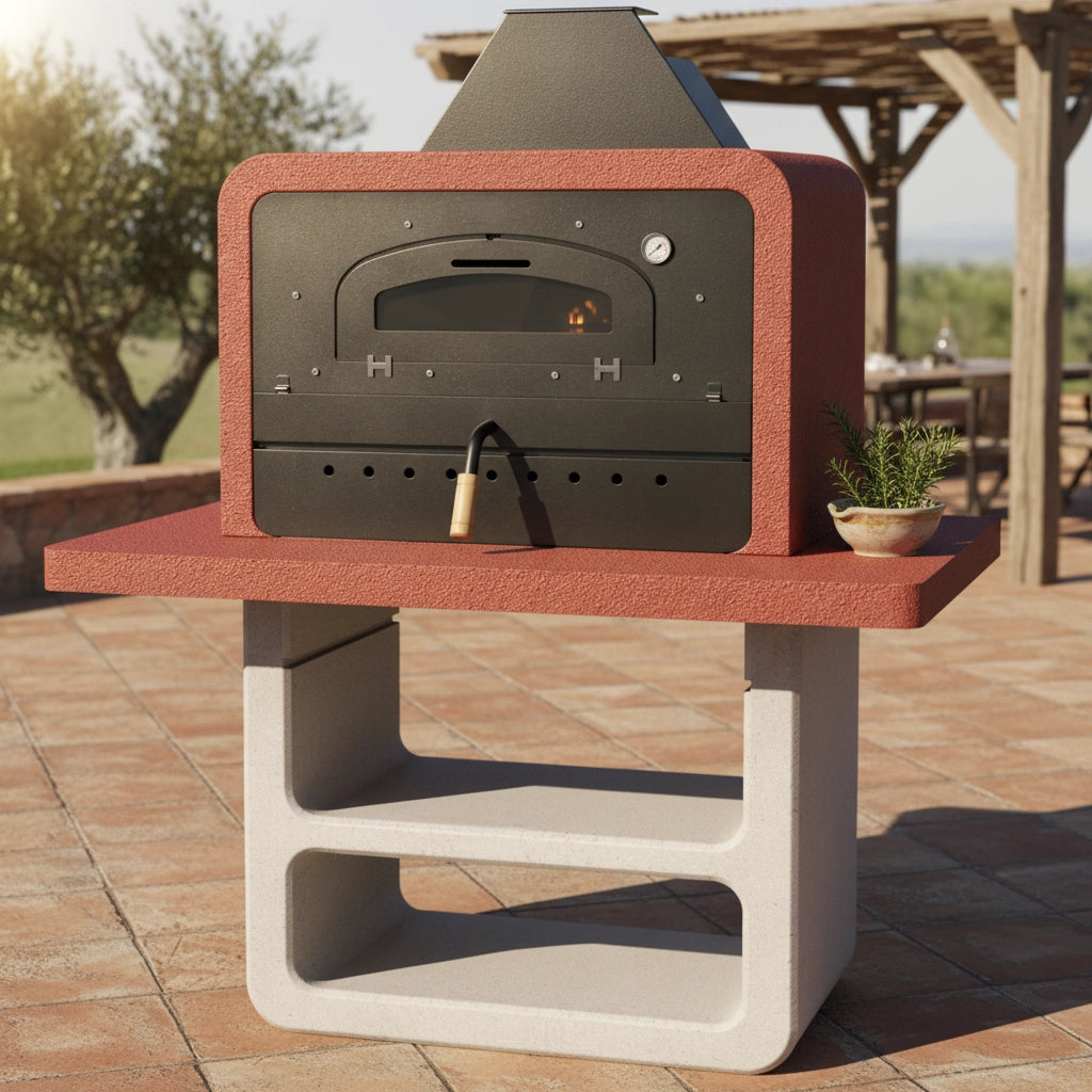 Forno barbecue capri premium 114 x 64 x 158 cm in acciaio e cemento