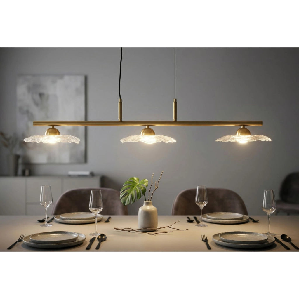 Lampadario Emily a 3 luci in ferro oro e vetro trasparente
