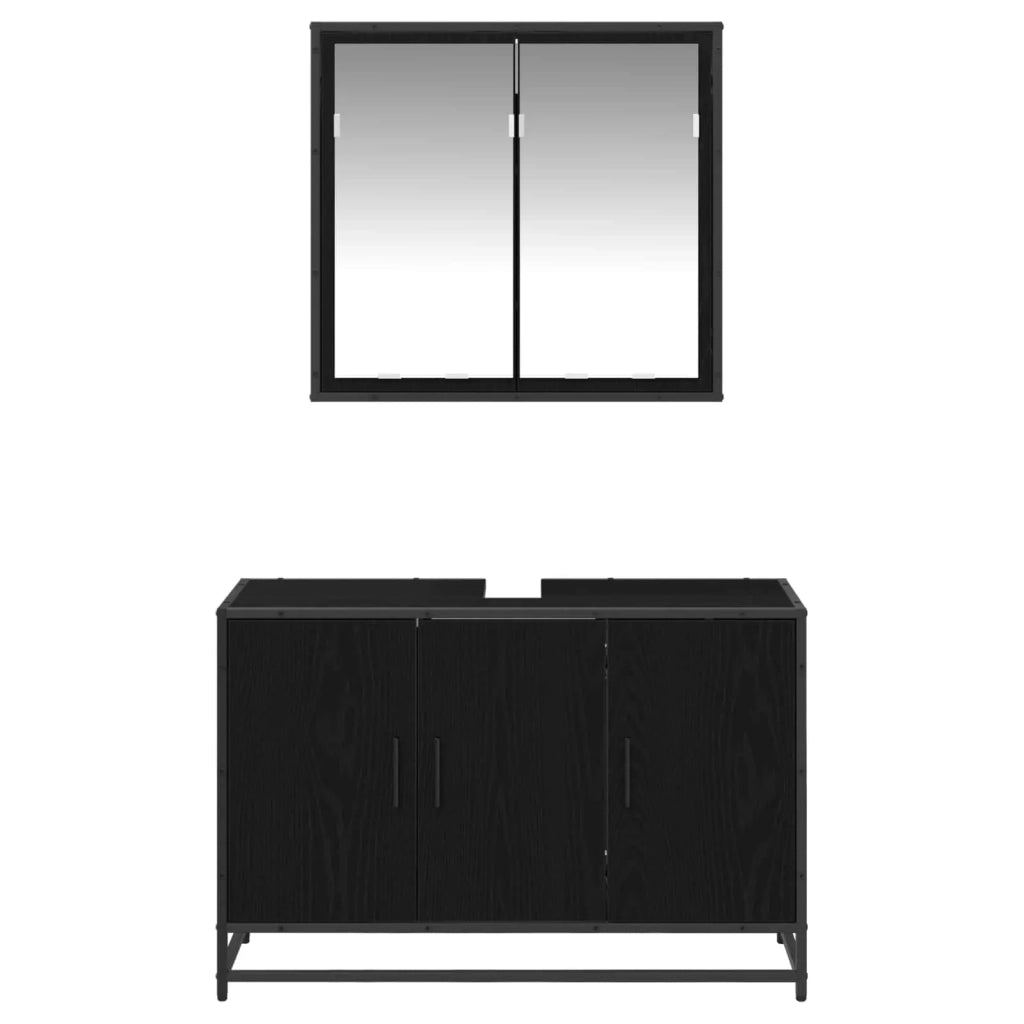 Set di mobili per il bagno 2 pcs Rovere Nero Legno multistrato