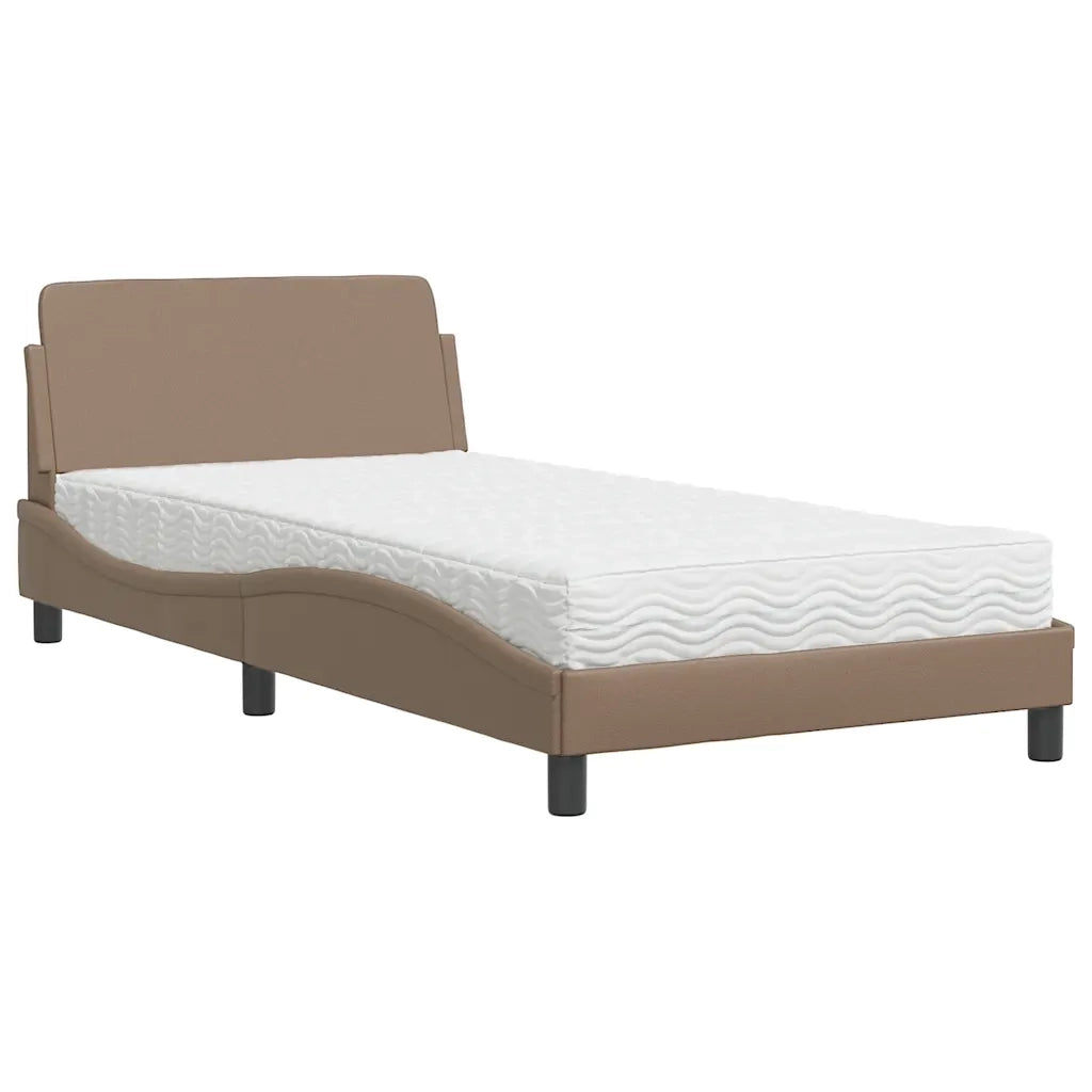 Letto con Materasso-Struttura Letto con Materasso Dover Cappuccino 100x200cm Similpelle