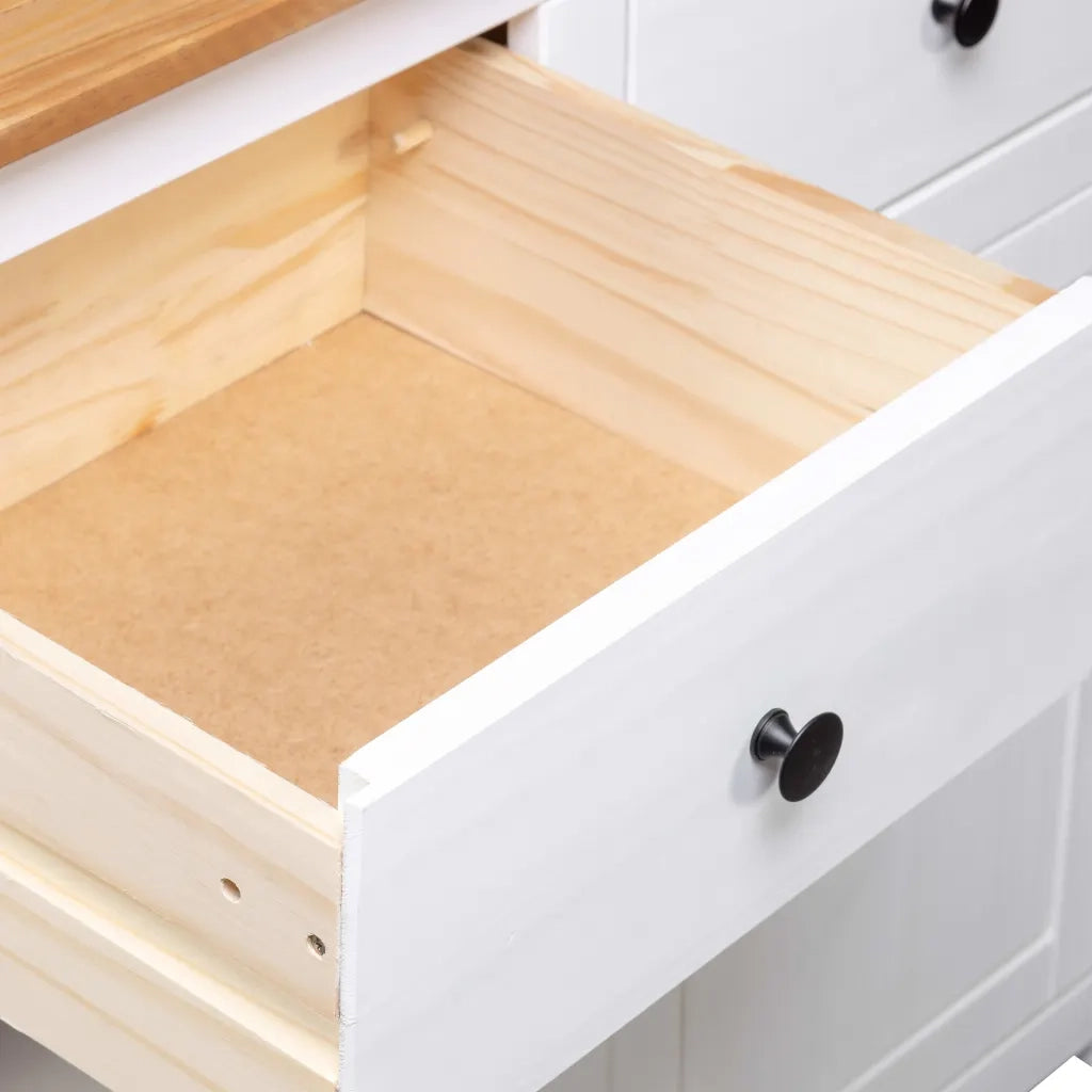 Credenza-Buffet-Armadio da cucina Bianca 93x40x80 cm in Legno Massello di Pino Panama