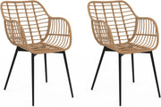Set di 2 sedie da pranzo SUMMER in rattan con gambe in metallo nero