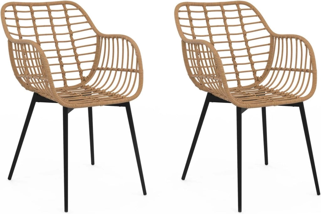 Set di 2 sedie da pranzo SUMMER in rattan con gambe in metallo nero