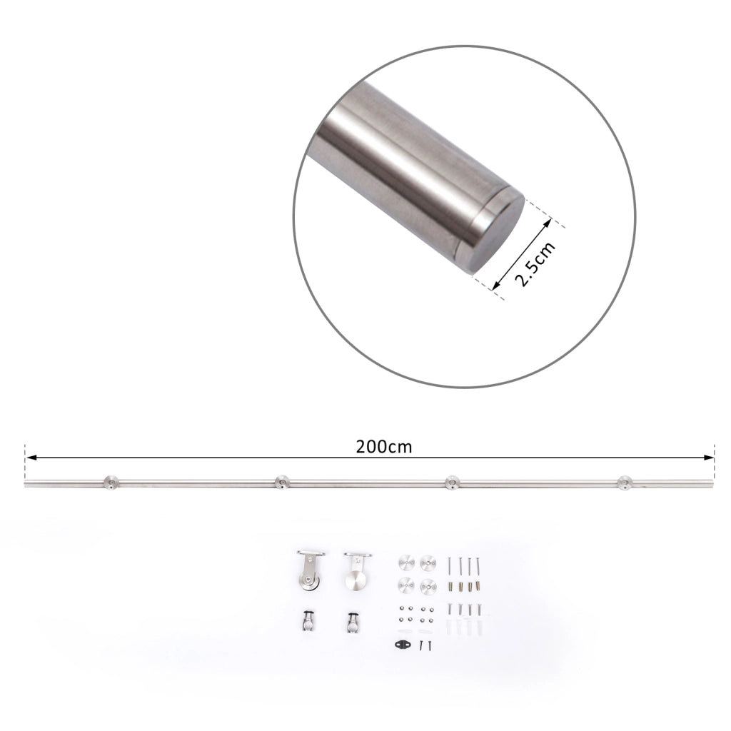 Kit di Ferramenta per Porta Scorrevole in Legno ¨C Minimal ¨C Acciaio Inox ?2,5x200 cm Argento